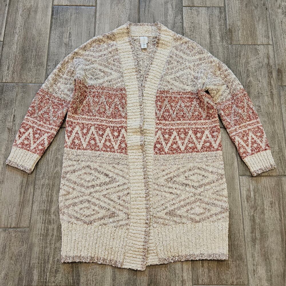 Joie Sweater Women M Aztec Southwestern Wool Blend Longline Duster Open Cardigan
